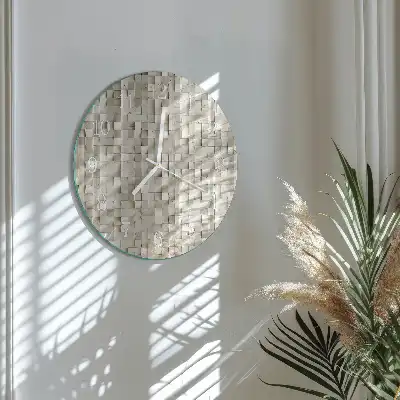 Reloj de cristal redondo Mosaico de madera